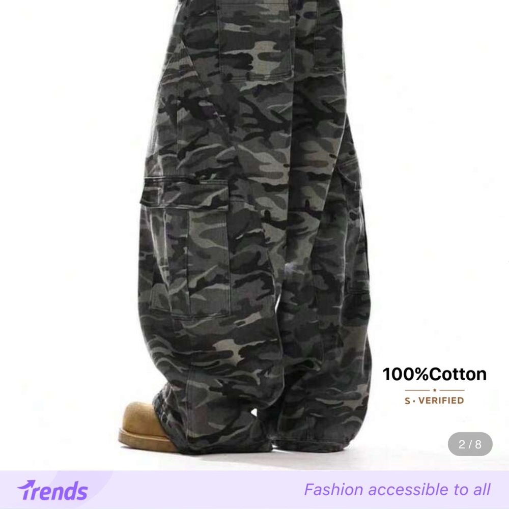 Baggy Cargo men’s Camouflage Wide Leg Pants -new in bag -100%cotton camo Large - Picture 6 of 7